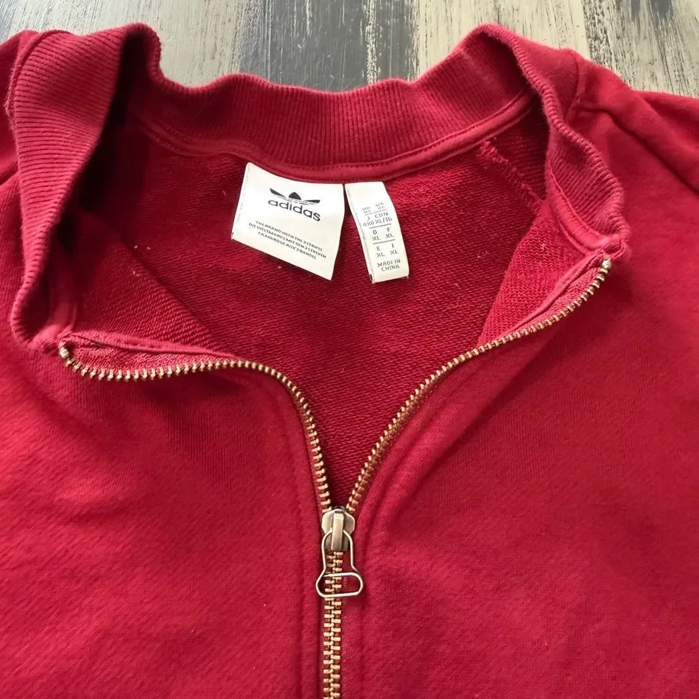 Adidas Vibrant Maroon Ribbed Zip Up Sweatshirt - Picture 5 of 8